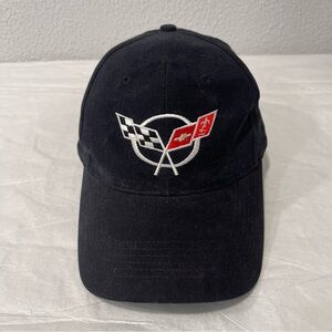 C5 Corvette Crossed Flags Black Brushed Cotton Twill Hat